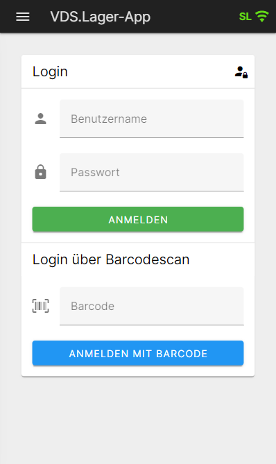Lager-App Anmeldefenster